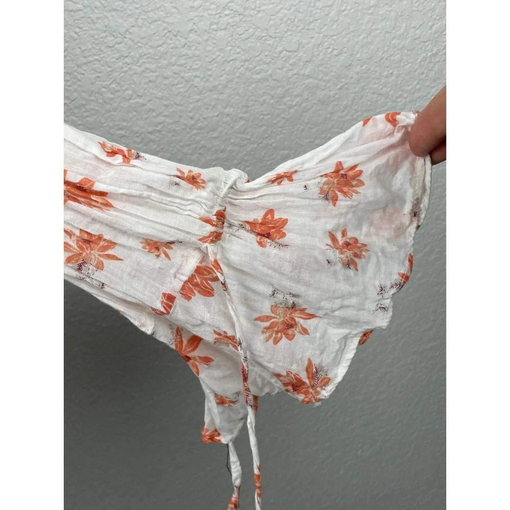 Free People Amanda Ruffle Floral Wrap Top‎ Ivory Cottagecore Romantic Blouse